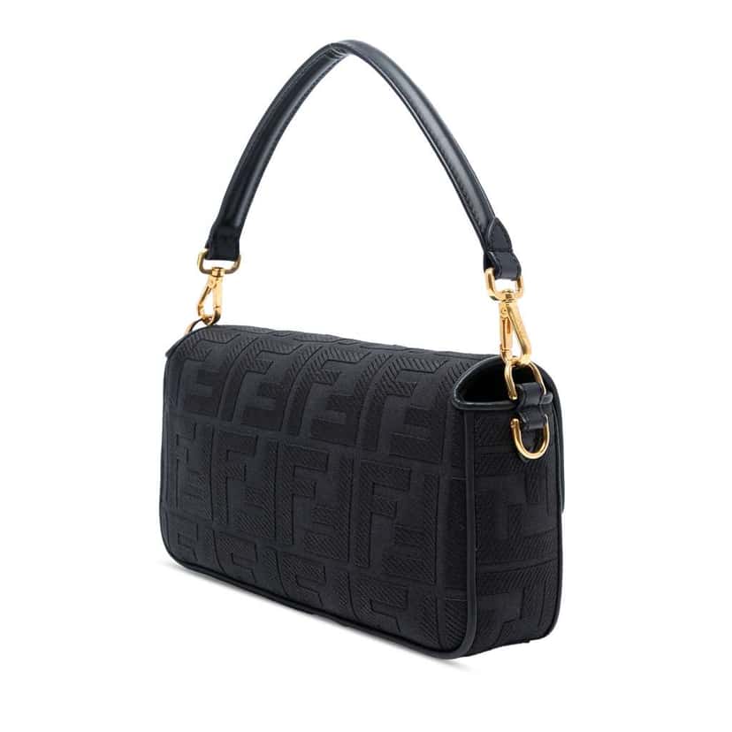 Fendi Zucca Embroidered Canvas Baguette Satchel Black Canvas Good condition - Back View