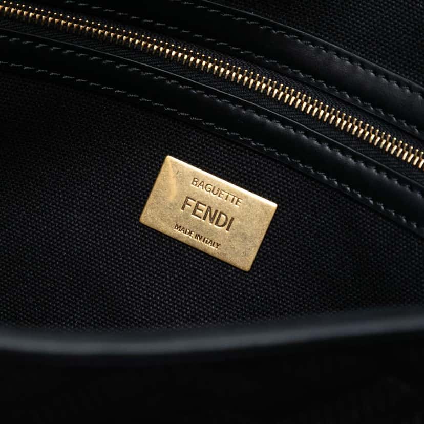 Fendi Zucca Embroidered Canvas Baguette Satchel Black Canvas Good condition - Box View