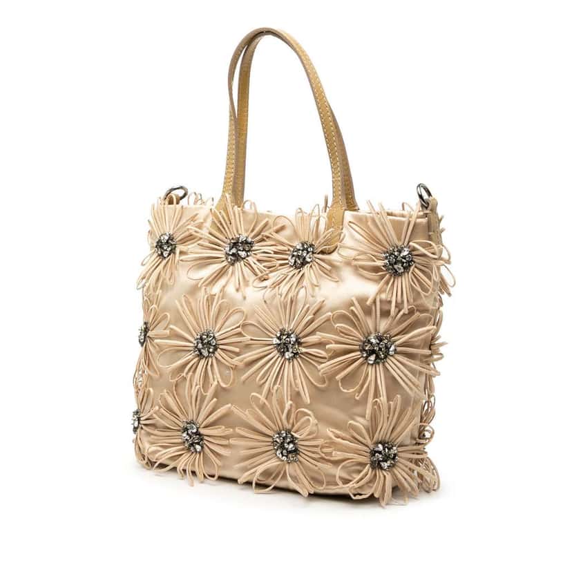 Valentino Floral Embellished Satin Satchel Brown Satin Good condition - Back View