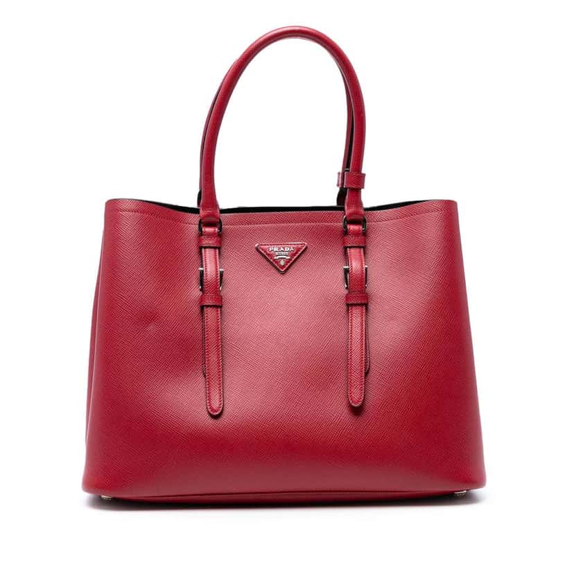 Prada Medium Saffiano Cuir Double Handle Satchel Red Leather Very good condition - Front View