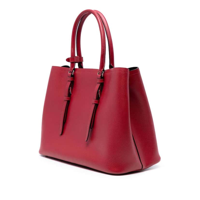 Prada Medium Saffiano Cuir Double Handle Satchel Red Leather Very good condition - Back View