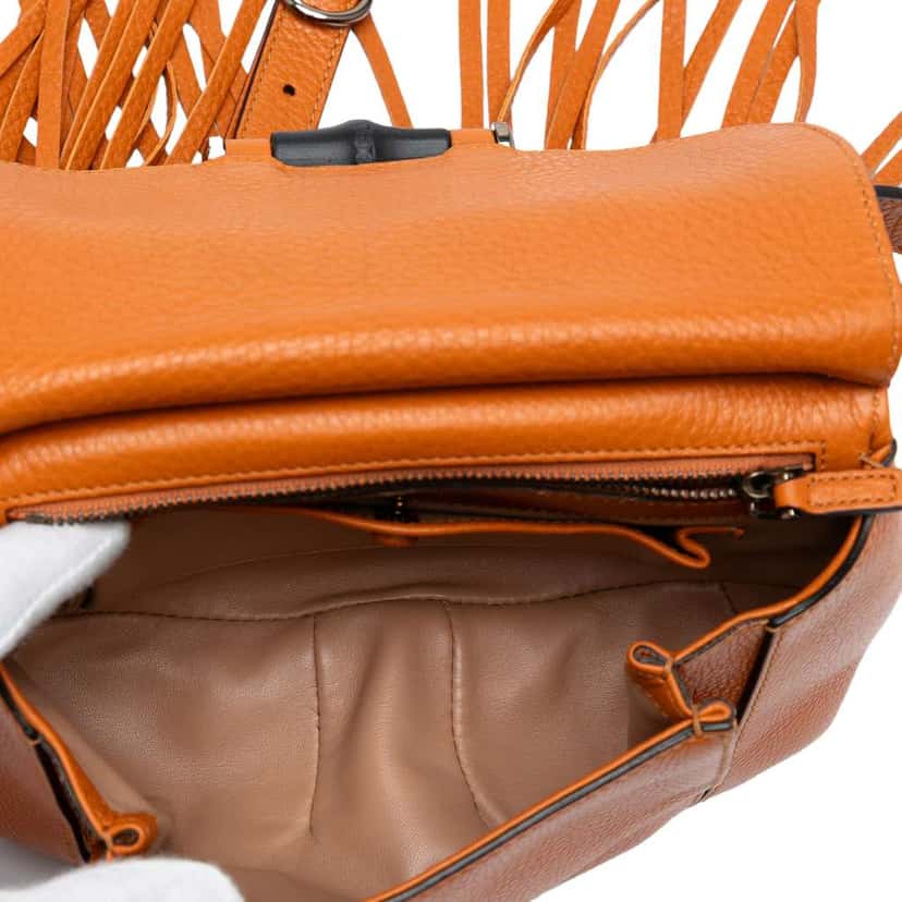 Gucci Small Leather Bamboo Nouveau Fringe Crossbody Orange Leather Very good condition - Model View