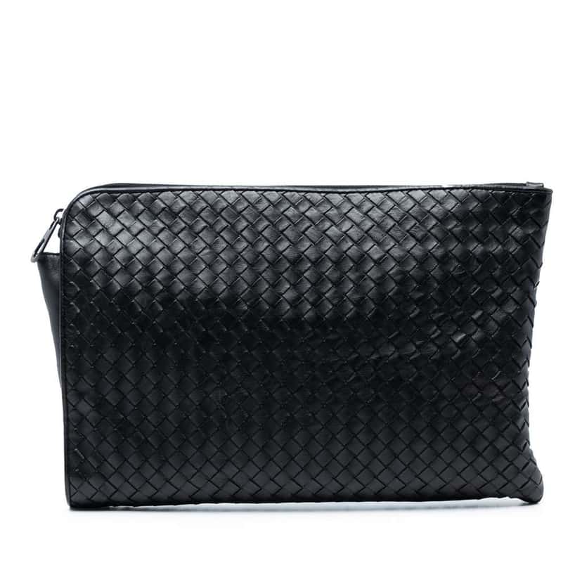 Bottega Veneta Leather Intrecciato Clutch Black Leather Good condition - Front View
