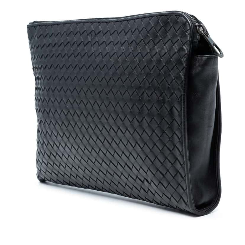 Bottega Veneta Leather Intrecciato Clutch Black Leather Good condition - Back View