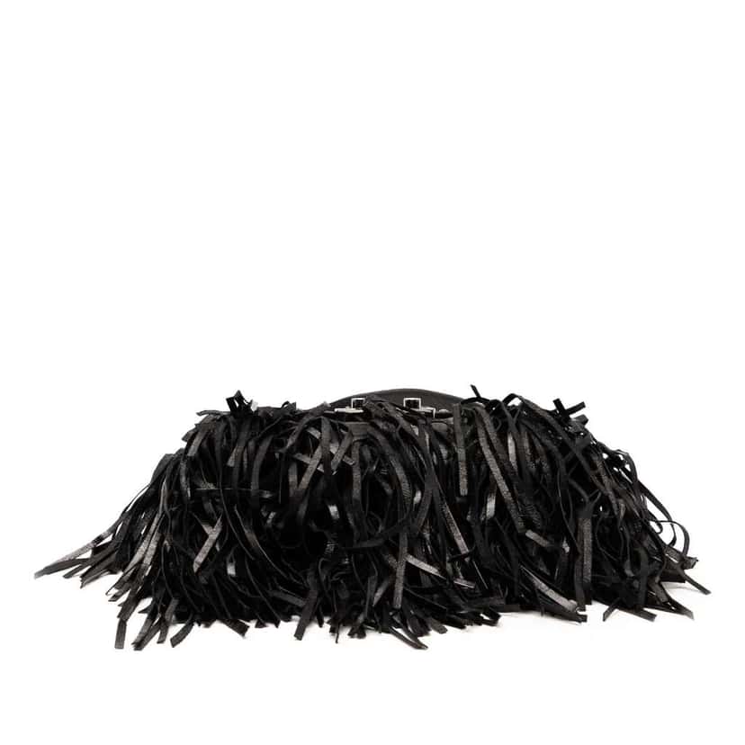 Prada Vitello Shine Fringe Studded Flap Hobo Black Leather Good condition - Inside View