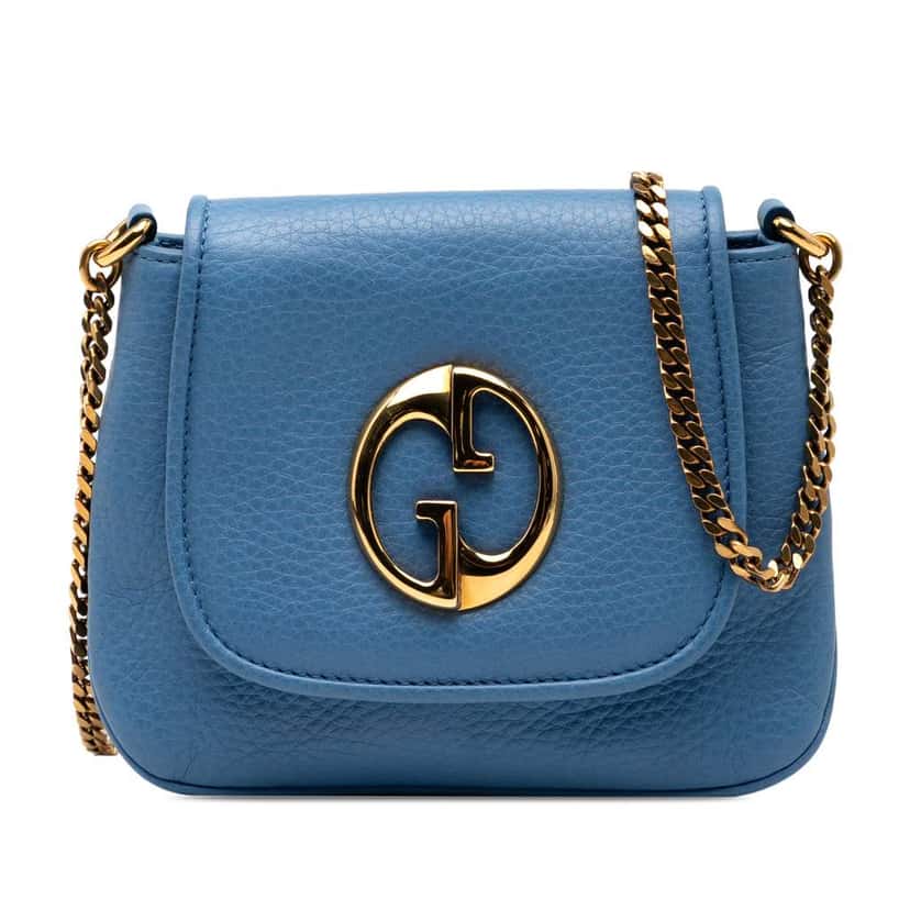 Gucci Small Leather 1973 Chain Crossbody Blue Leather Good condition - Front View