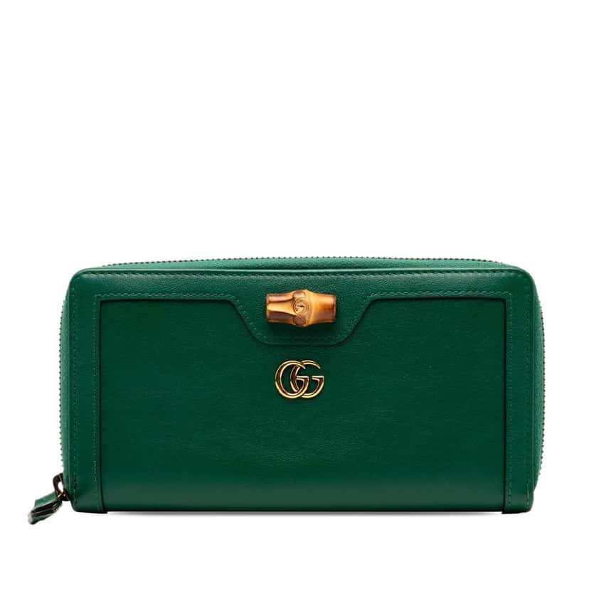 Gucci Leather Bamboo Diana Zip Around Wallet Green Leather Good condition - Front View