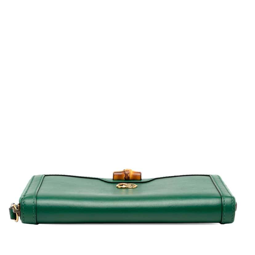 Gucci Leather Bamboo Diana Zip Around Wallet Green Leather Good condition - Inside View
