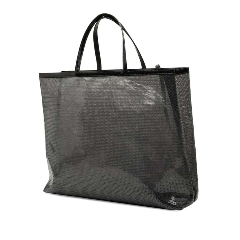 Prada Large Sequined Mesh Logo Tote Black Polyester Very good condition - Back View