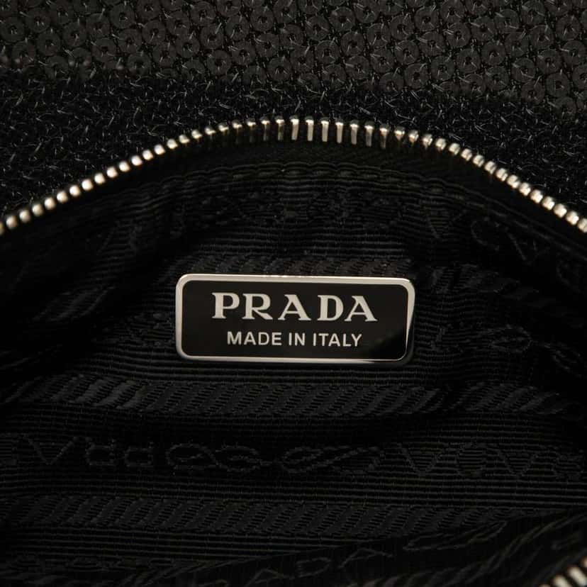 Prada Large Sequined Mesh Logo Tote Black Polyester Very good condition - Box View