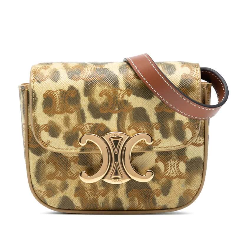 Celine Mini Calfskin Leopard Print Claude Crossbody Brown Leather Very good condition - Front View