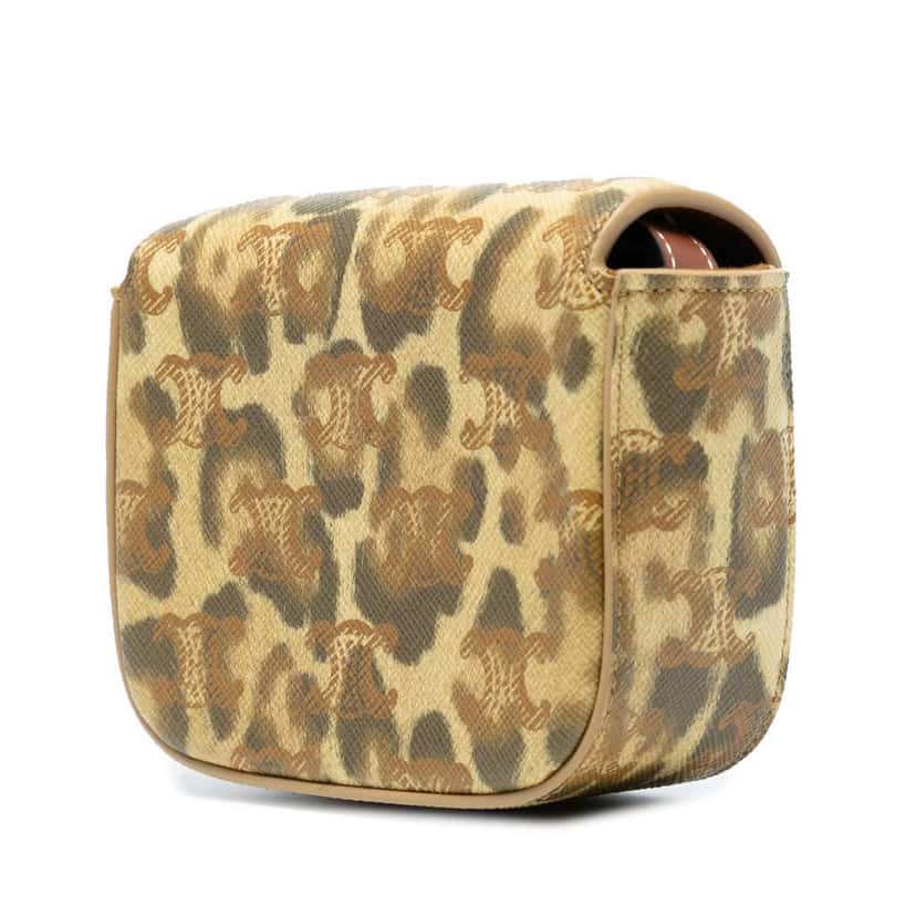 Celine Mini Calfskin Leopard Print Claude Crossbody Brown Leather Very good condition - Back View