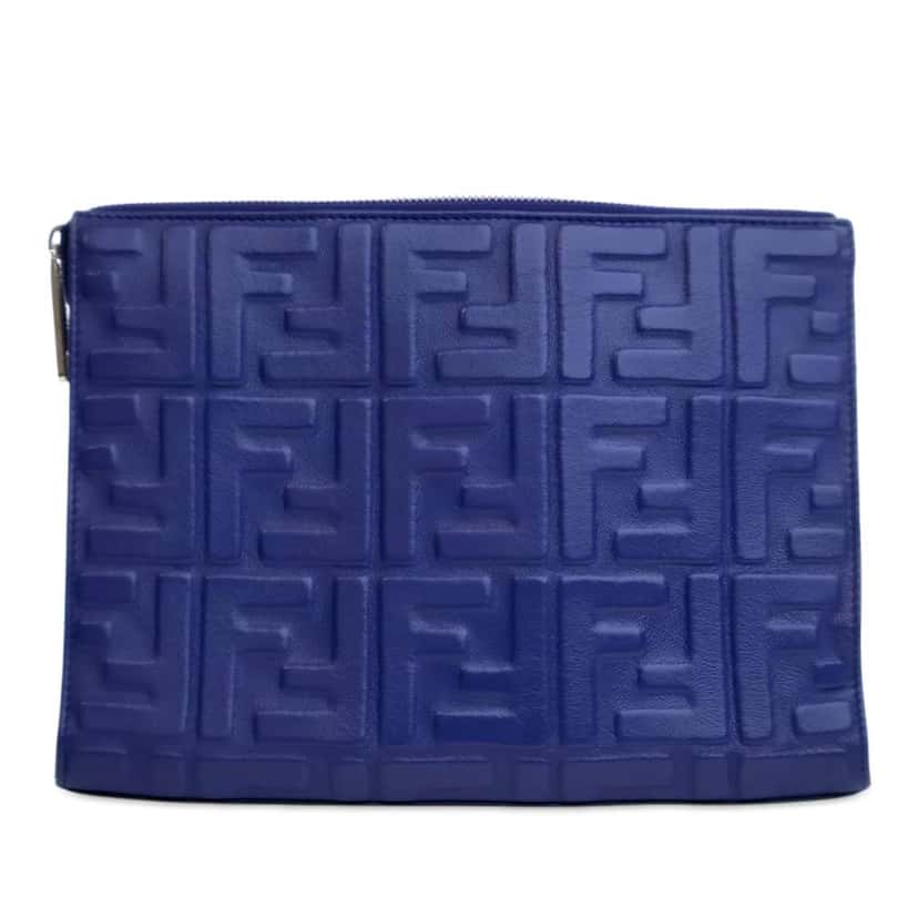 Fendi FF 1974 Embossed Leather Clutch Blue Leather Good condition - Inside View