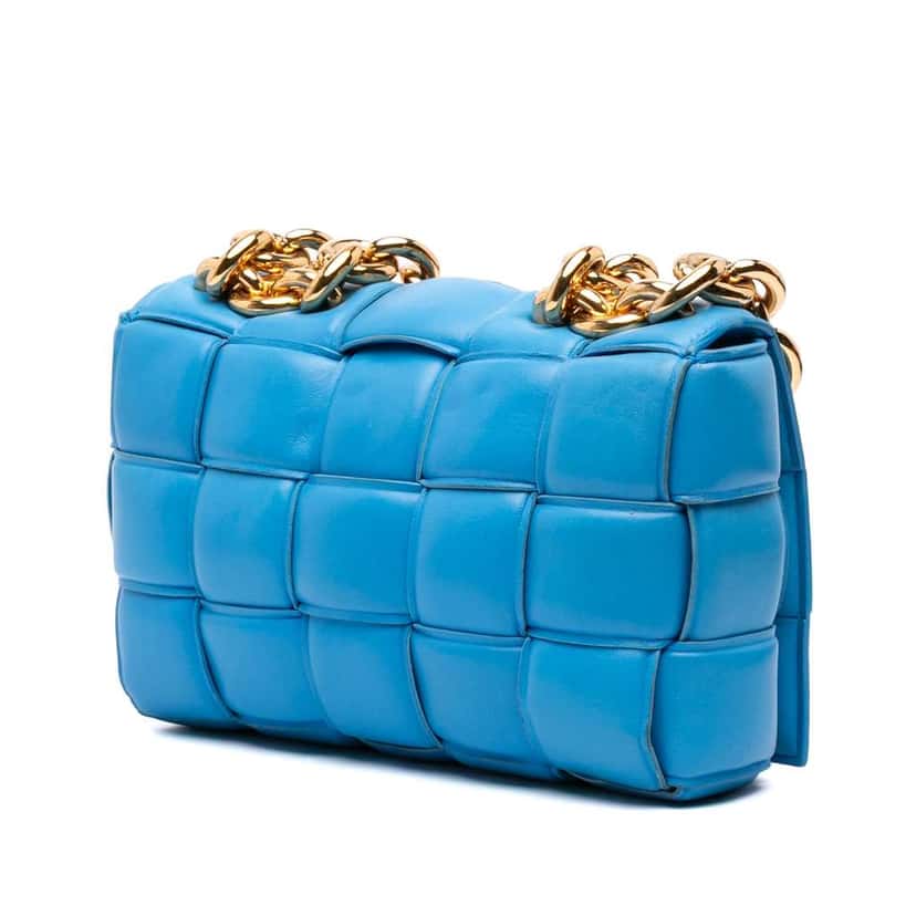 Bottega Veneta Nappa Intrecciato Padded Chain Cassette Satchel Blue Leather Good condition - Back View
