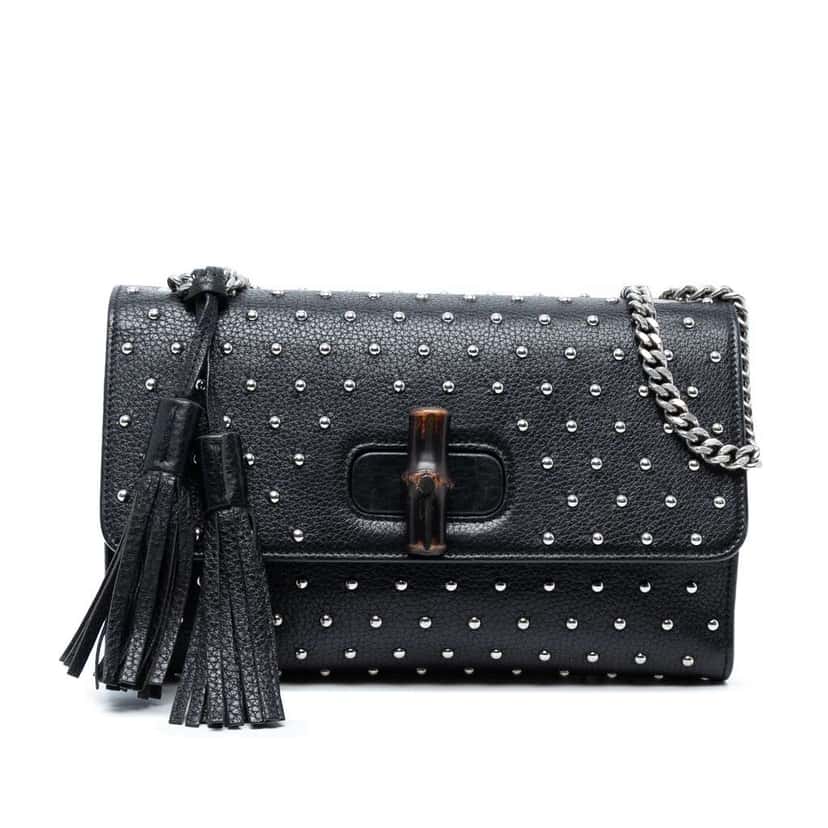 Gucci Medium Studded Leather Miss Bamboo Crossbody Black Leather Good condition - Front View