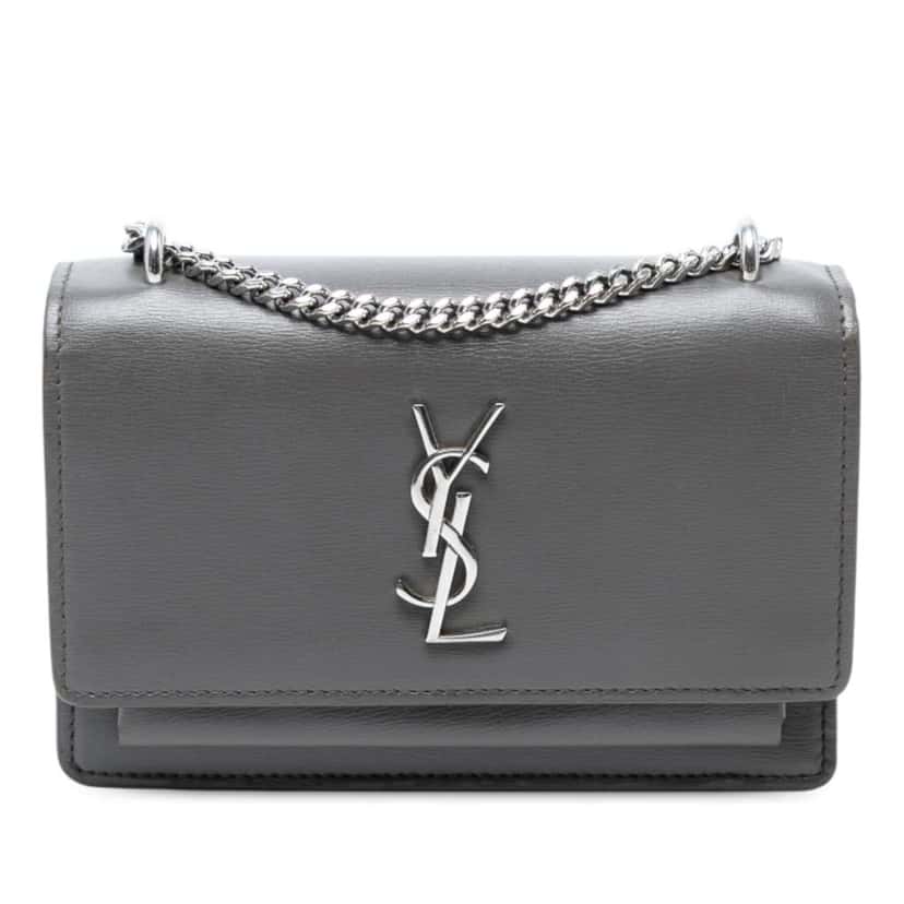 Saint Laurent Small Leather Monogram Sunset Crossbody Grey Leather Good condition - Front View