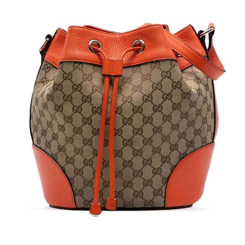Gucci GG Canvas Drawstring Bucket Bag Brown Canvas Good condition - Front View