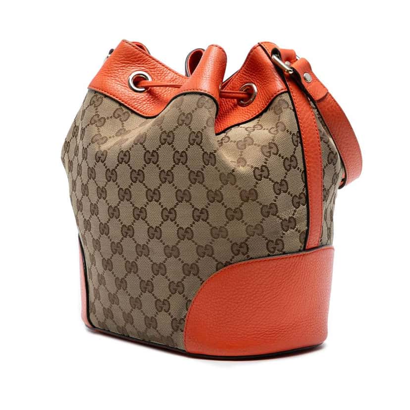 Gucci GG Canvas Drawstring Bucket Bag Brown Canvas Good condition - Back View