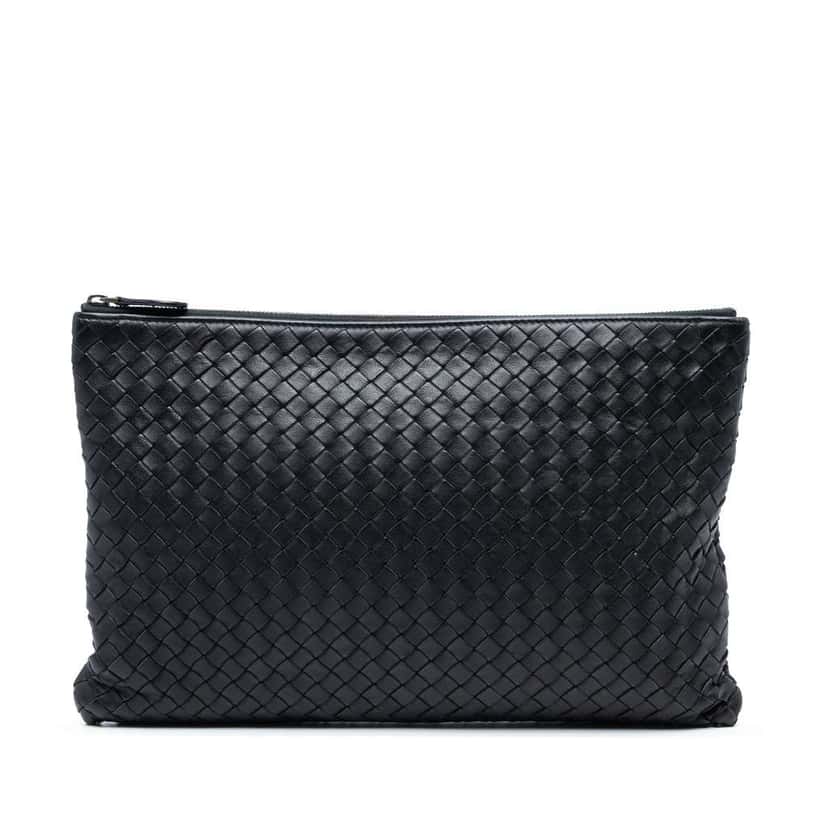 Bottega Veneta Nappa Intrecciato Clutch Black Leather Good condition - Front View