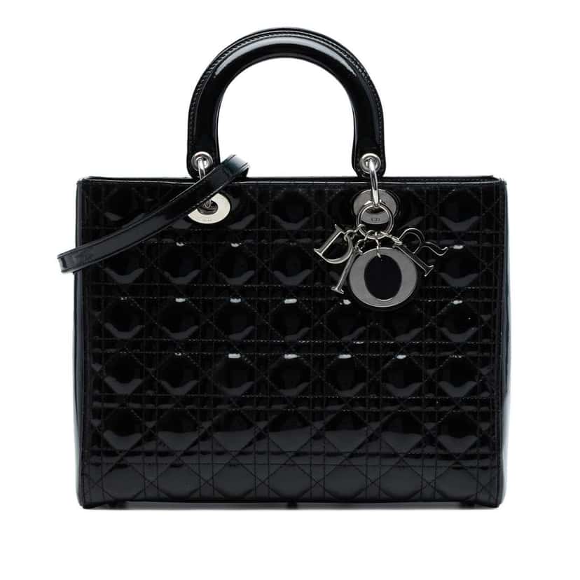 Dior Large Patent Cannage Lady Dior Black Leather Good condition - Front View
