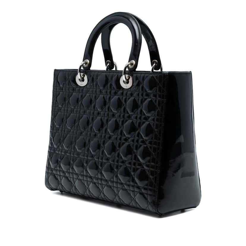 Dior Large Patent Cannage Lady Dior Black Leather Good condition - Back View