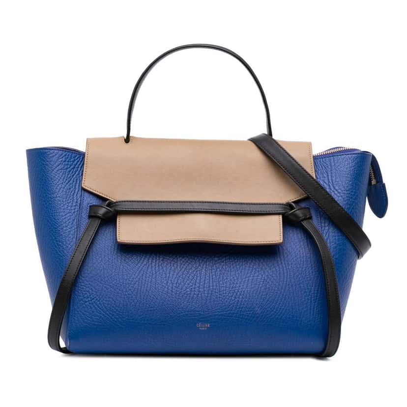 Celine Mini Tricolor Grained Calfskin Belt Bag Blue Leather Good condition - Front View
