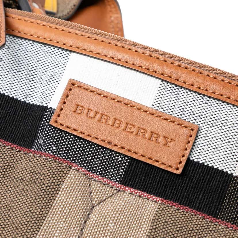 Burberry Medium Mega Check Canvas and Calfskin Chevron Ashby Bucket Brown Canvas Good condition - Box View