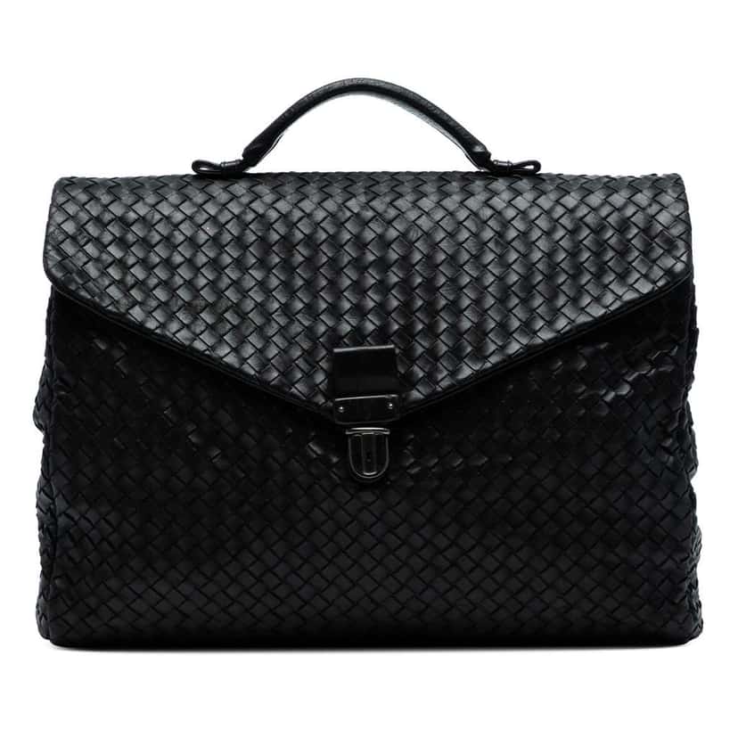 Bottega Veneta Nappa Intrecciato Briefcase Black Leather Good condition - Front View