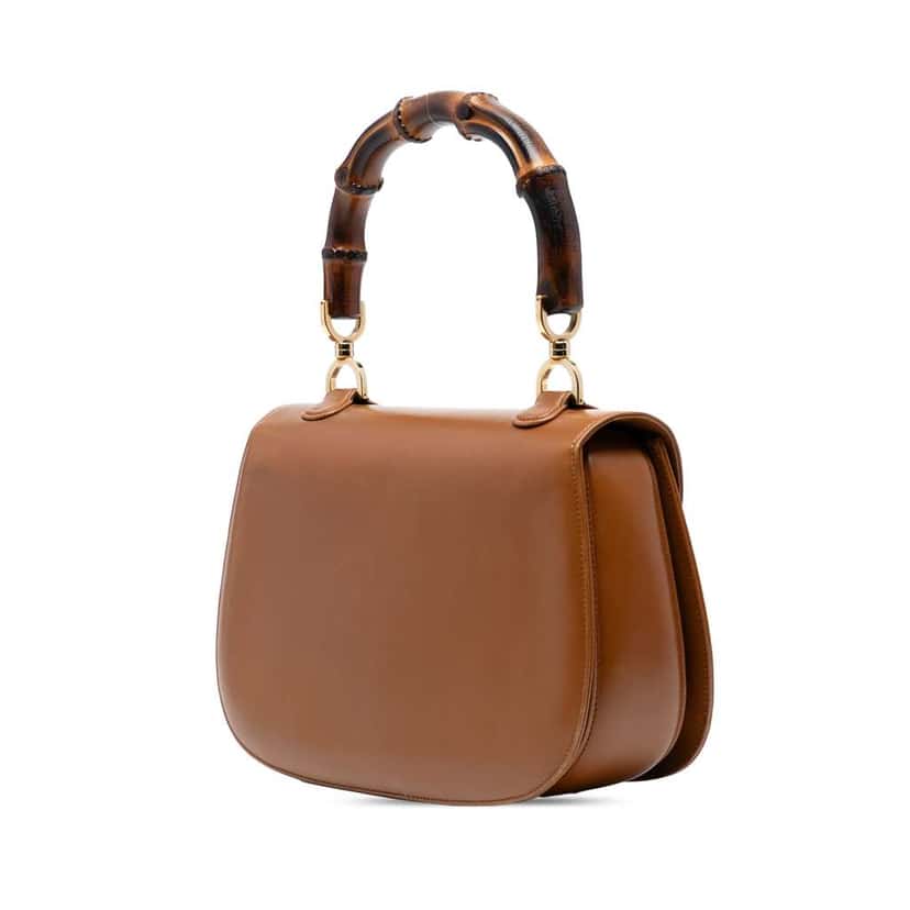 Gucci Small Grained Calfskin Bamboo Top Handle Bag Brown Leather Good condition - Back View