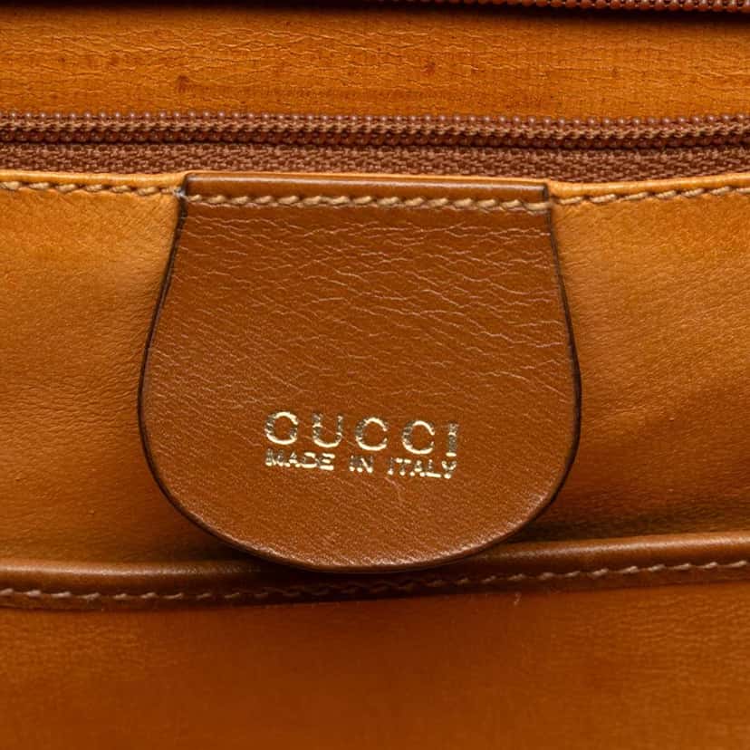 Gucci Small Grained Calfskin Bamboo Top Handle Bag Brown Leather Good condition - Box View