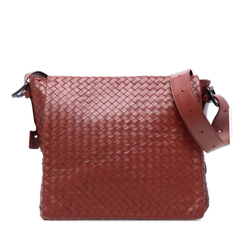 Bottega Veneta Nappa Intrecciato Flap Crossbody Red Leather Good condition - Front View