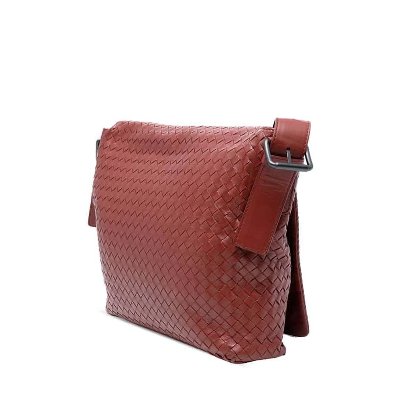 Bottega Veneta Nappa Intrecciato Flap Crossbody Red Leather Good condition - Back View