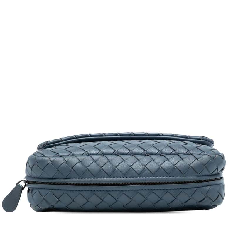 Bottega Veneta Mini Nappa Intrecciato Expandable Chain Crossbody Blue Leather Good condition - Inside View