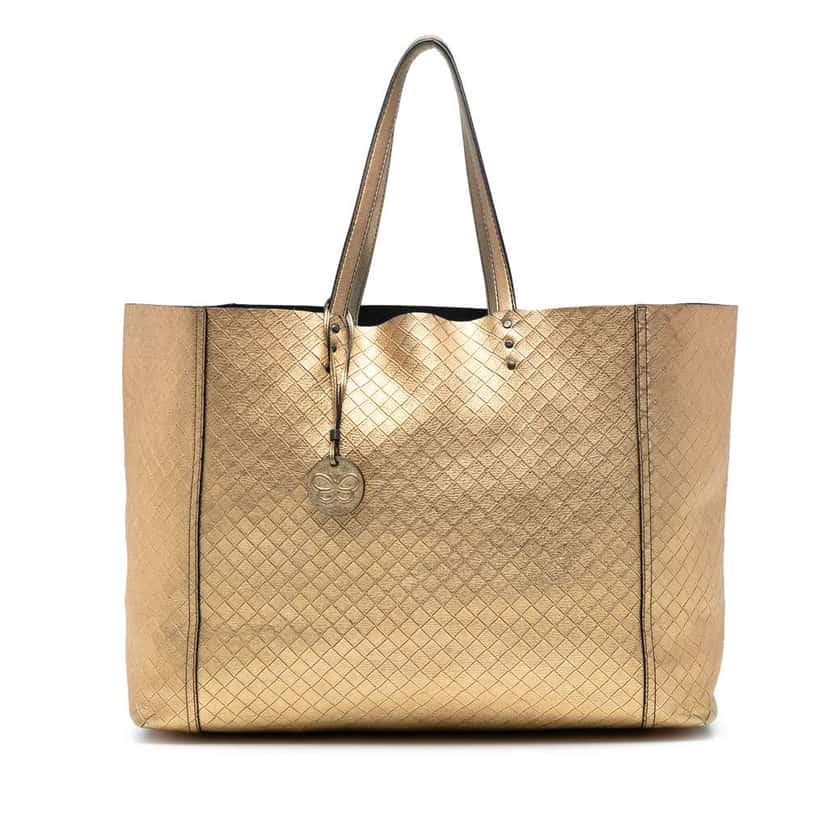Bottega Veneta Metallic Leather Intrecciomirage Tote Gold Leather Good condition - Front View