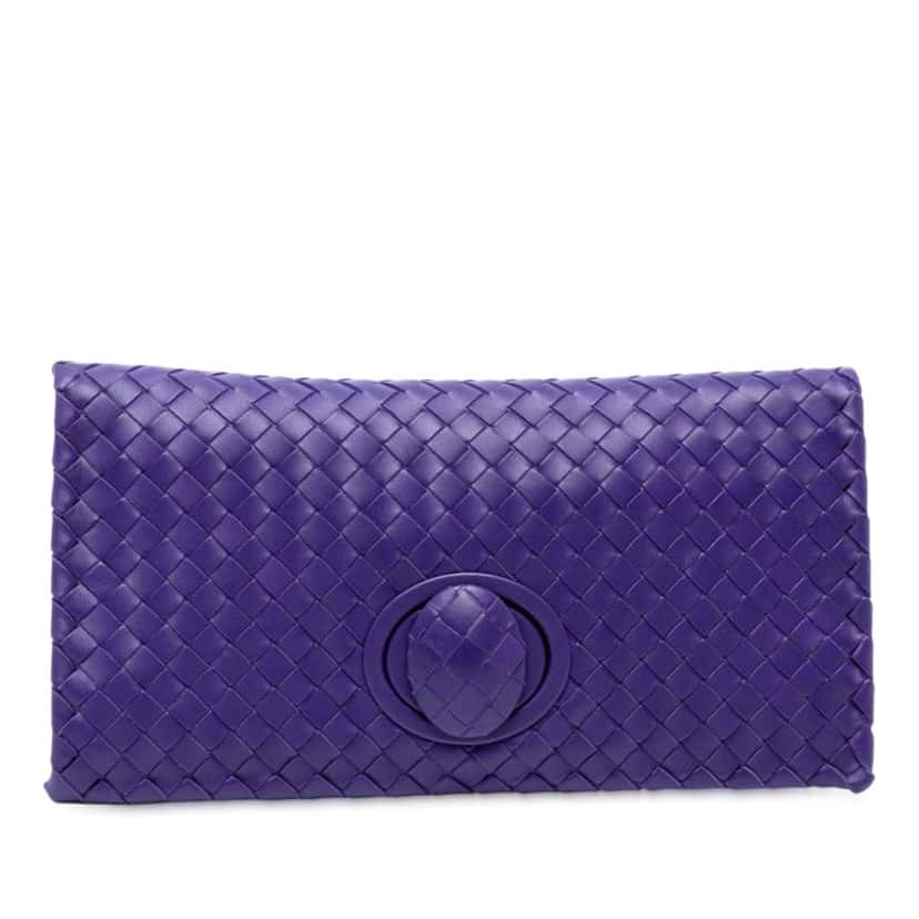 Bottega Veneta Nappa Intrecciato Turn Lock Clutch Purple Leather Good condition - Front View