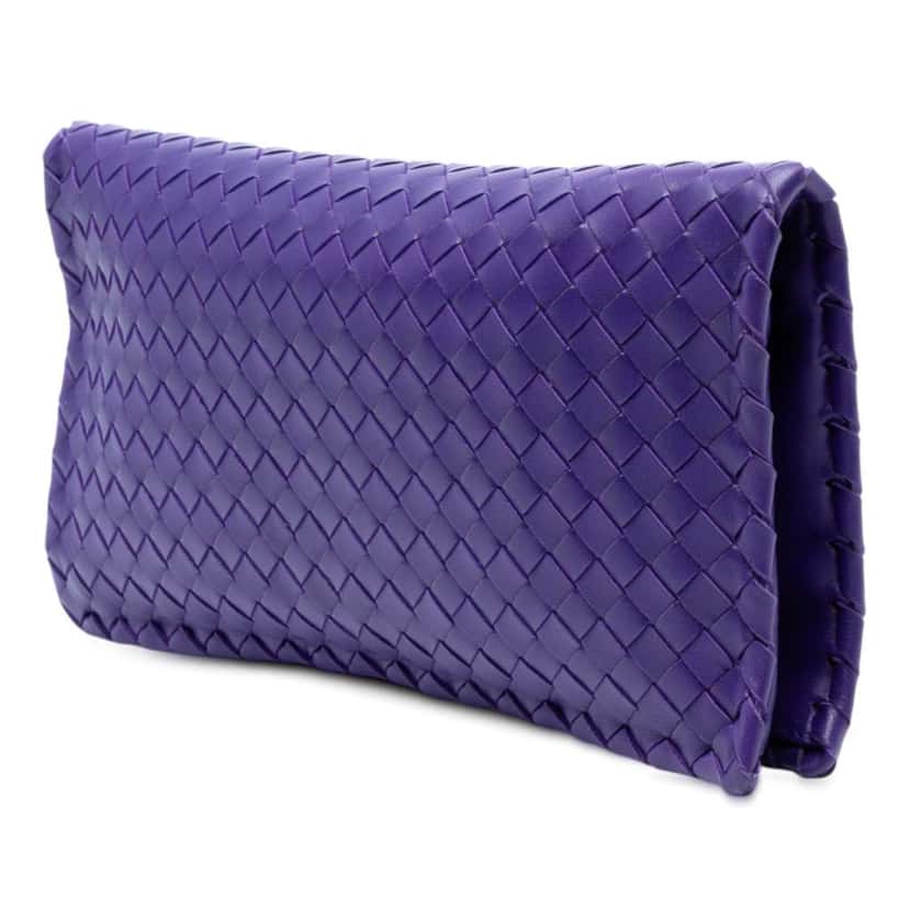 Bottega Veneta Nappa Intrecciato Turn Lock Clutch Purple Leather Good condition - Back View