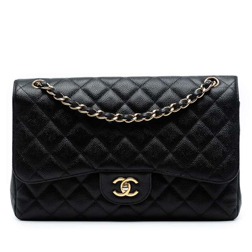 Chanel Jumbo Classic Caviar Double Flap Black Leather Good condition - Front View