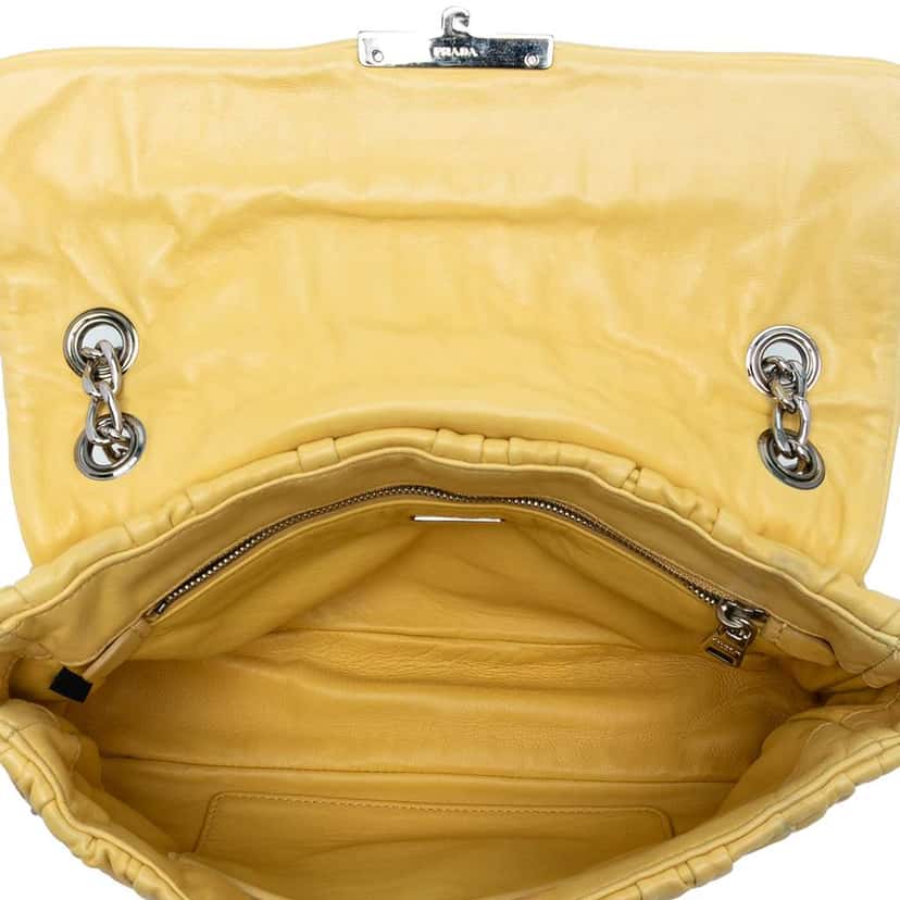 Prada Medium Nappa Gaufre Sound Chain Flap Yellow Leather Good condition - Model View