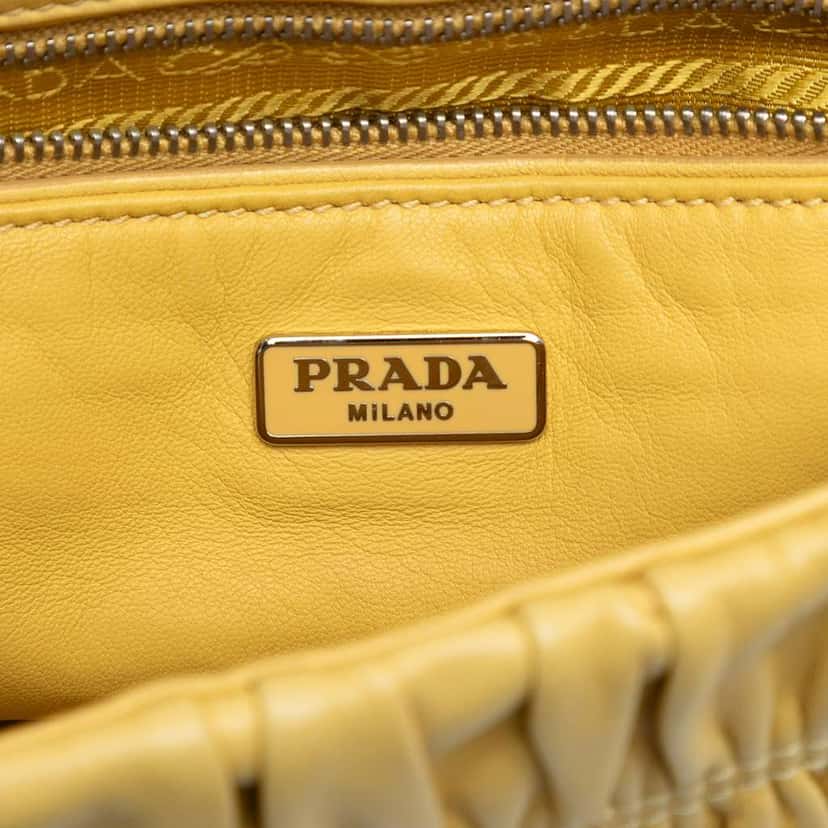 Prada Medium Nappa Gaufre Sound Chain Flap Yellow Leather Good condition - Box View