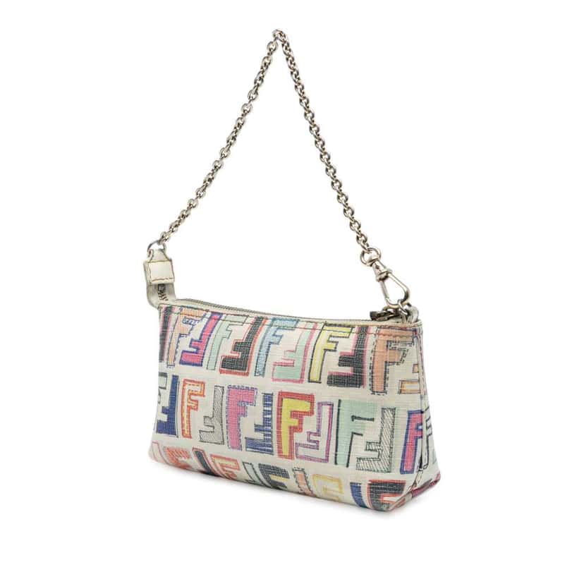Fendi Multicolor Zucca Spalmati Chain Pochette White Canvas Good condition - Back View