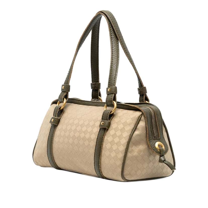 Bottega Veneta Leather Trimmed Satin Intrecciato Boston Bag Brown Satin Good condition - Back View