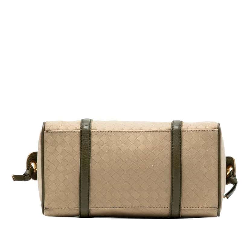 Bottega Veneta Leather Trimmed Satin Intrecciato Boston Bag Brown Satin Good condition - Inside View