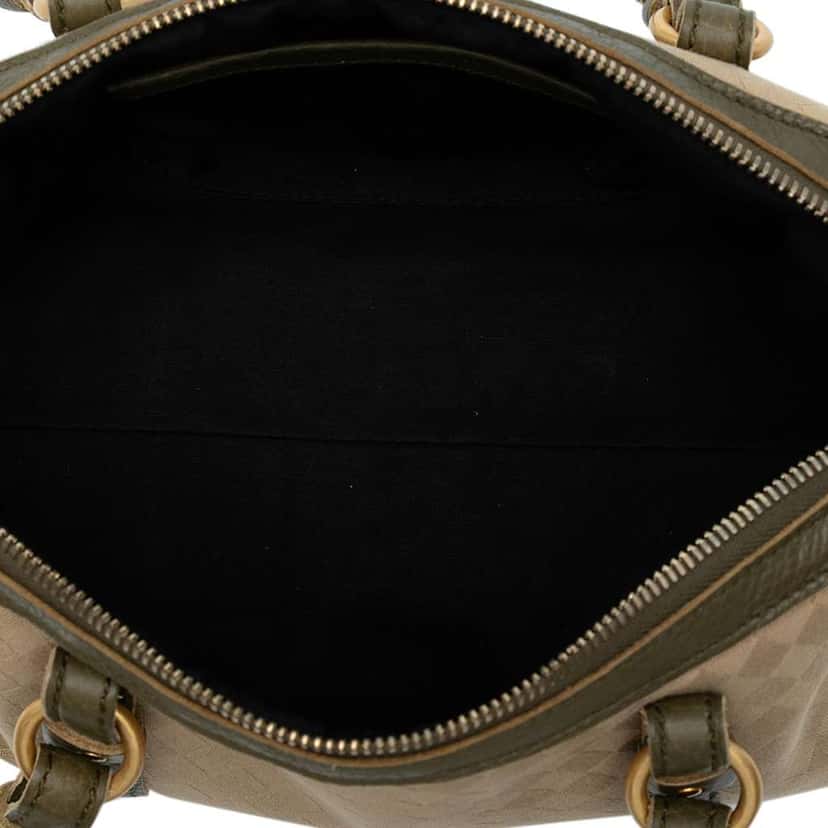 Bottega Veneta Leather Trimmed Satin Intrecciato Boston Bag Brown Satin Good condition - Model View