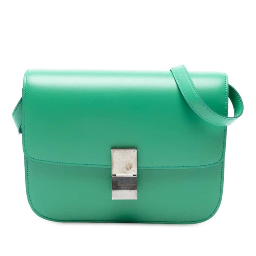 Celine Medium Calfskin Classic Box Green Leather Very good condition - Front View