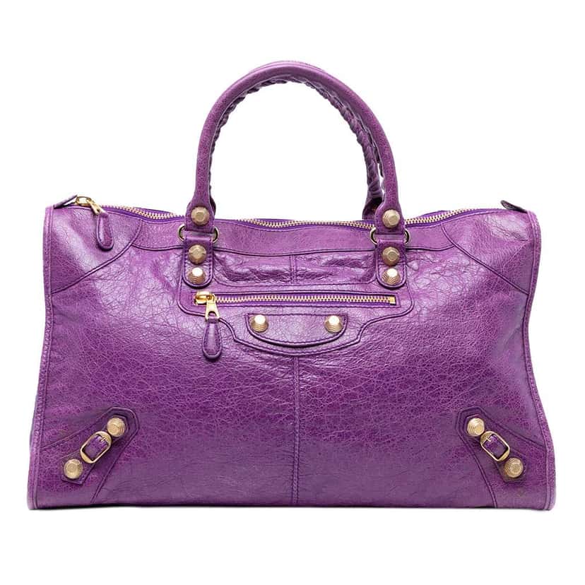 Balenciaga Lambskin Motocross Giant 12 Work Satchel Purple Leather Good condition - Front View