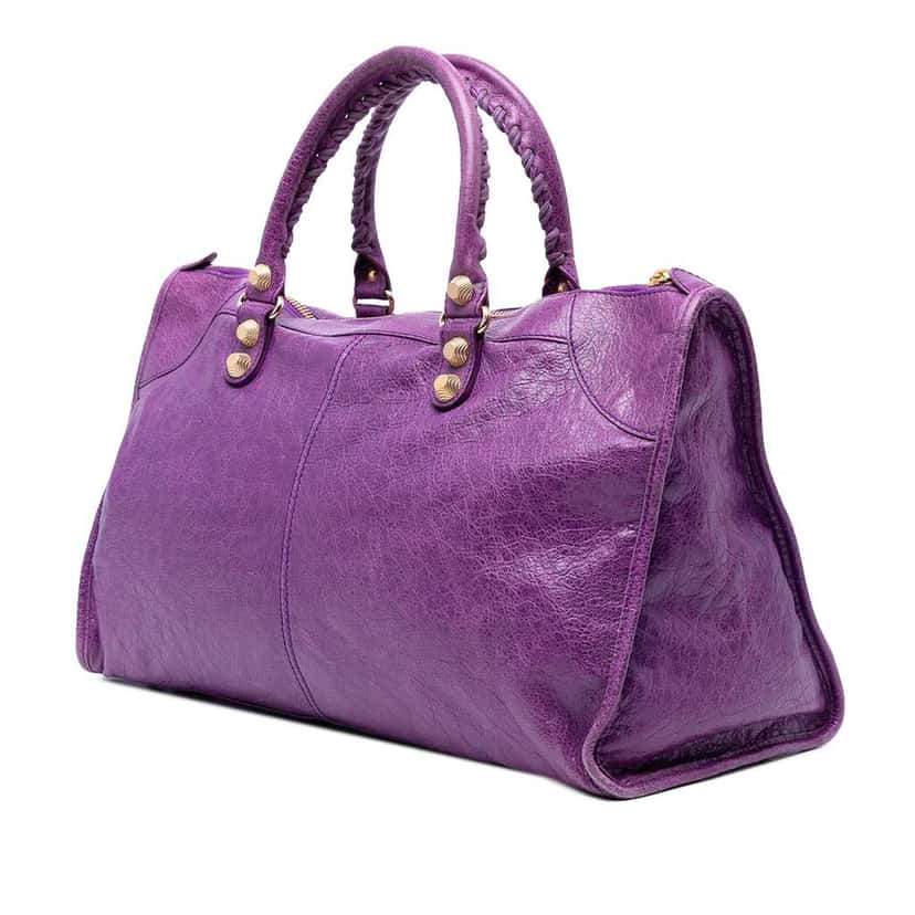 Balenciaga Lambskin Motocross Giant 12 Work Satchel Purple Leather Good condition - Back View