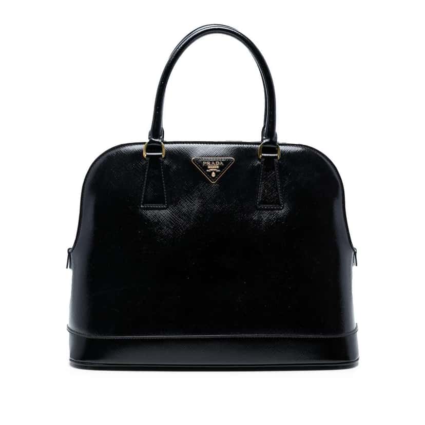 Prada Saffiano Vernice Promenade Dome Satchel Black Leather Good condition - Front View