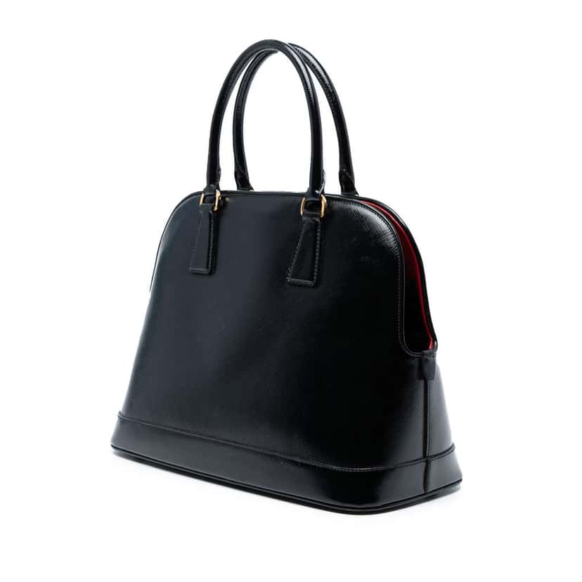 Prada Saffiano Vernice Promenade Dome Satchel Black Leather Good condition - Back View