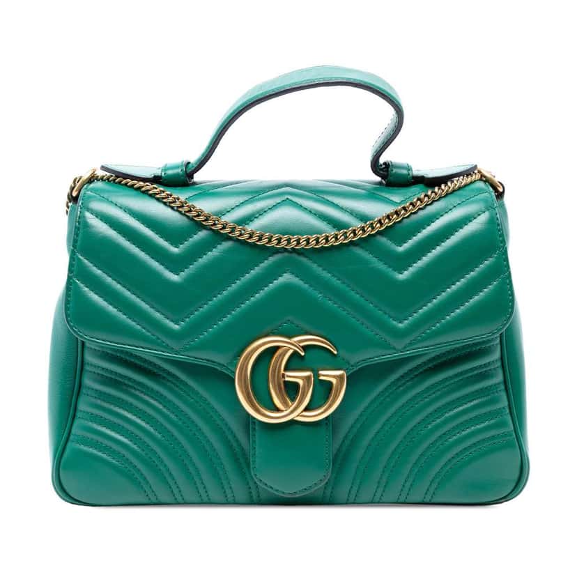 Gucci Small GG Marmont Matelasse Leather Top Handle Bag Green Leather Good condition - Front View