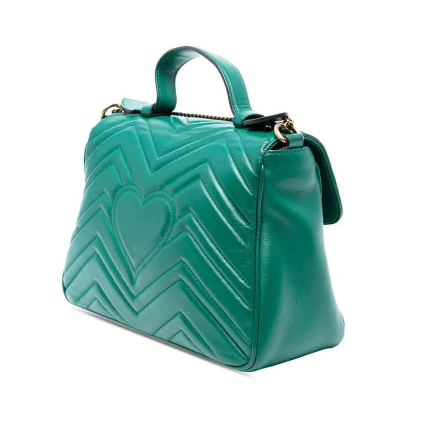Gucci Small GG Marmont Matelasse Leather Top Handle Bag Green Leather Good condition - Back View